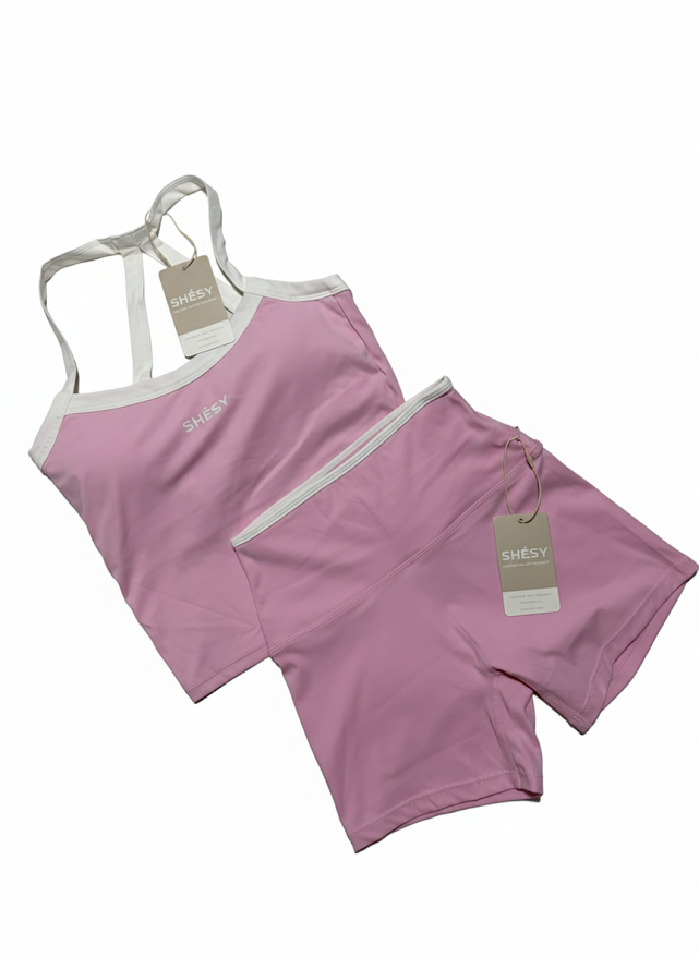 Pink Cross Back and High Waist Set