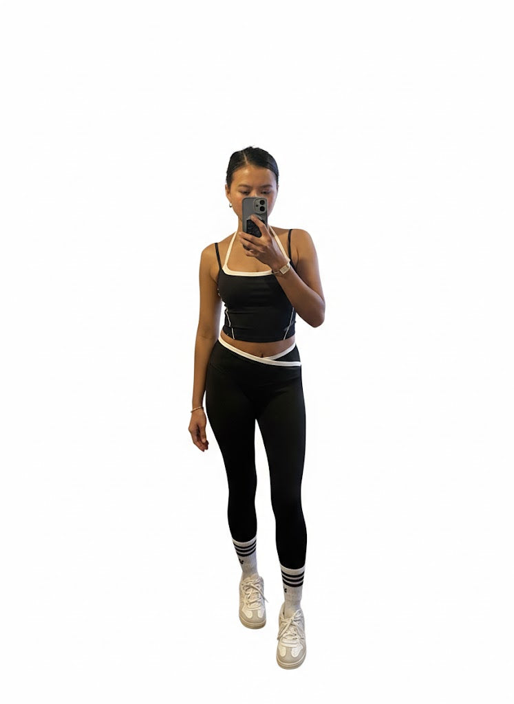 Signature Contrast Piping Halter Crop Sports Bra